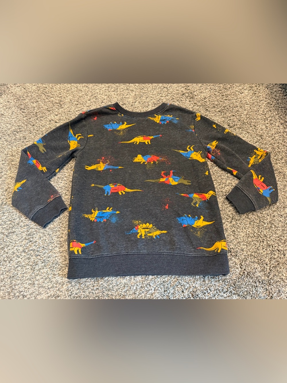 Cat & Jack Boys Dinosaur Crewneck Sweatshirt Size 6/7 Gray Multicolor Dino